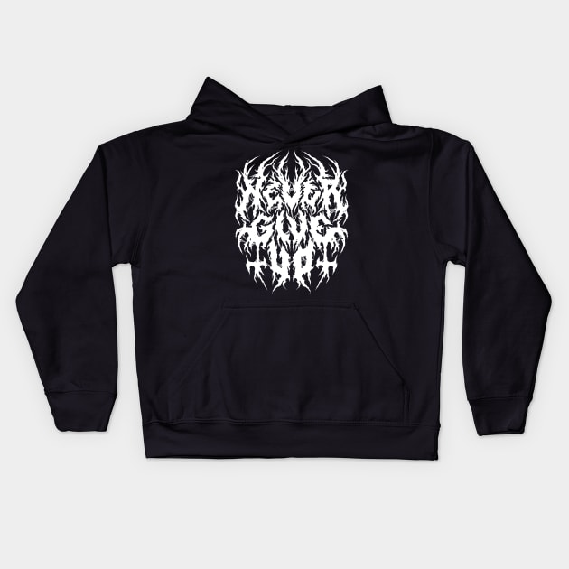 Never Give Up - Grunge Aesthetic - 90s Black Metal Kids Hoodie by Nemons